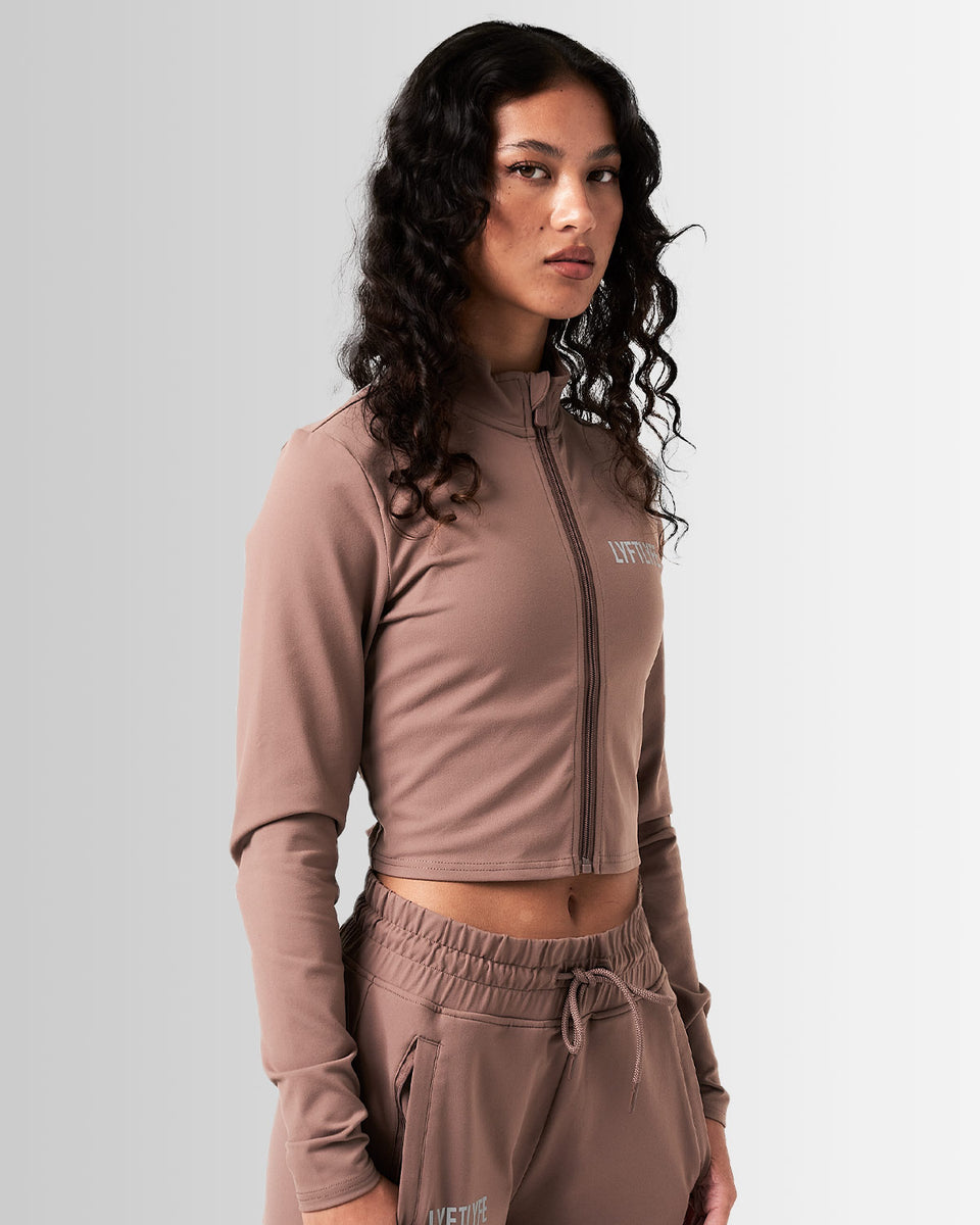 トップス ella_selectshop chocochip boa jacket Breathe Women's Zip Up Crop - Chocolate - LYFTLYFE APPAREL