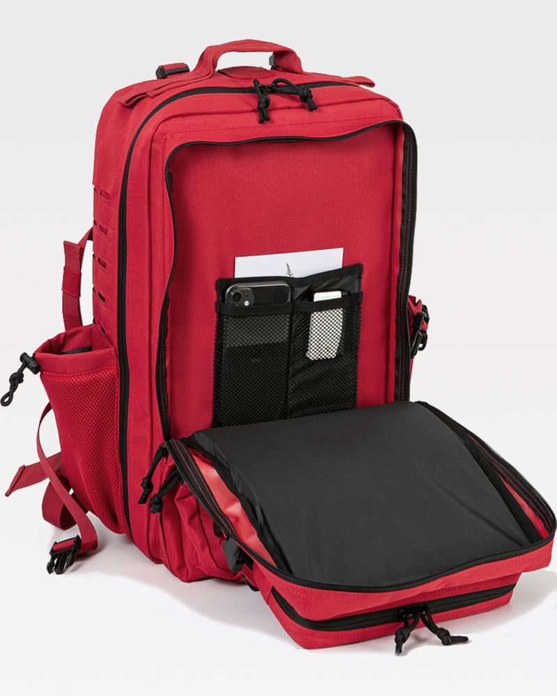 45L Tactical Backpack in red with 2 side pockets