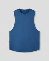 Blue sleeveless shirt on a light gray background