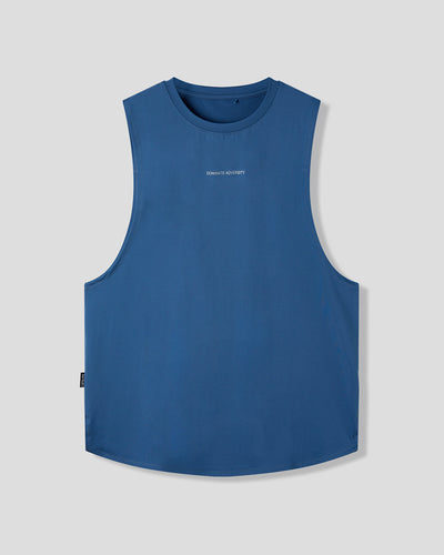Blue sleeveless shirt on a light gray background