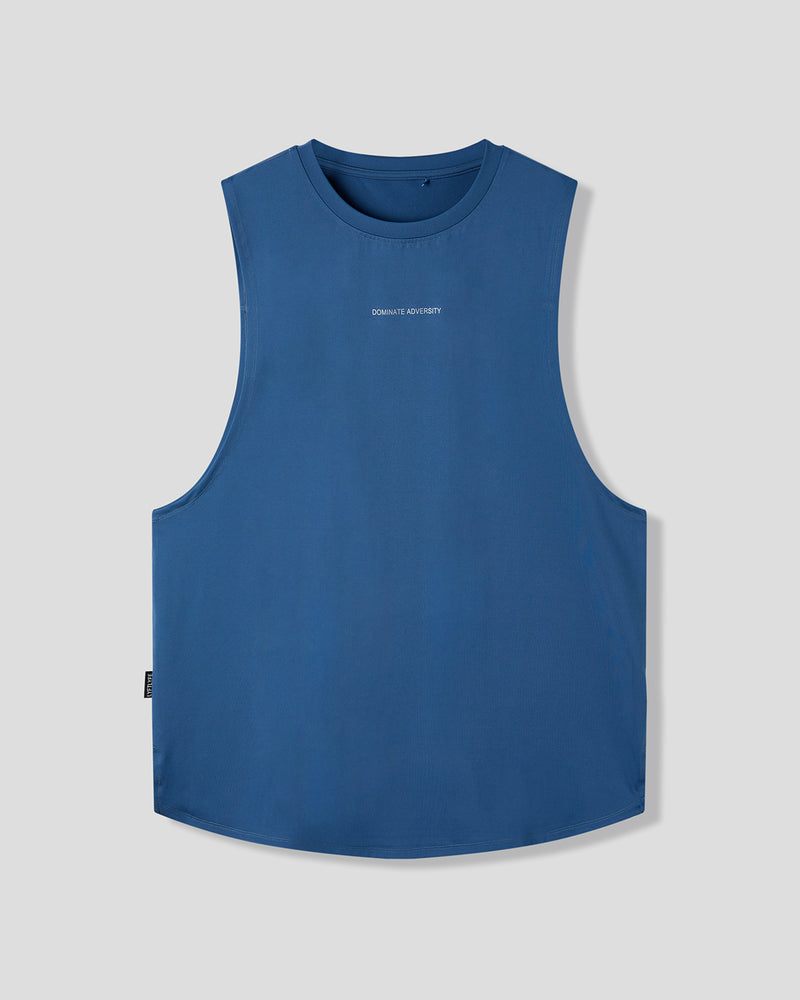 Blue sleeveless shirt on a light gray background
