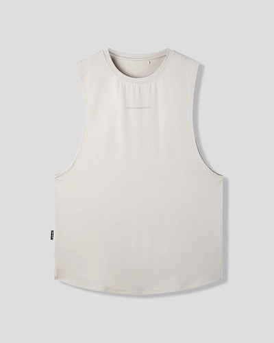 Beige sleeveless top on a light gray background