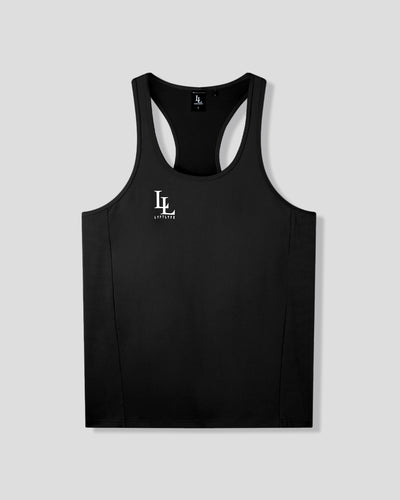 Black stringer with a white  LL Lyftlyfe logo on a light gray background. 
