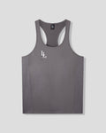 Gray tank top with a logo on a light gray background