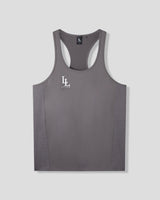 Gray tank top with a logo on a light gray background