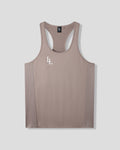 Brown tank top with a logo on a light gray background
