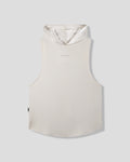 Beige sleeveless vest with a hood on a light gray background