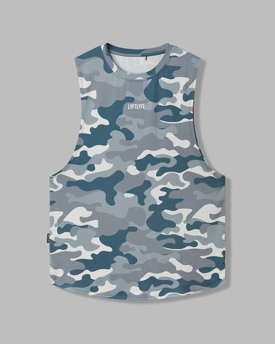 Camouflage sleeveless shirt on a gray background