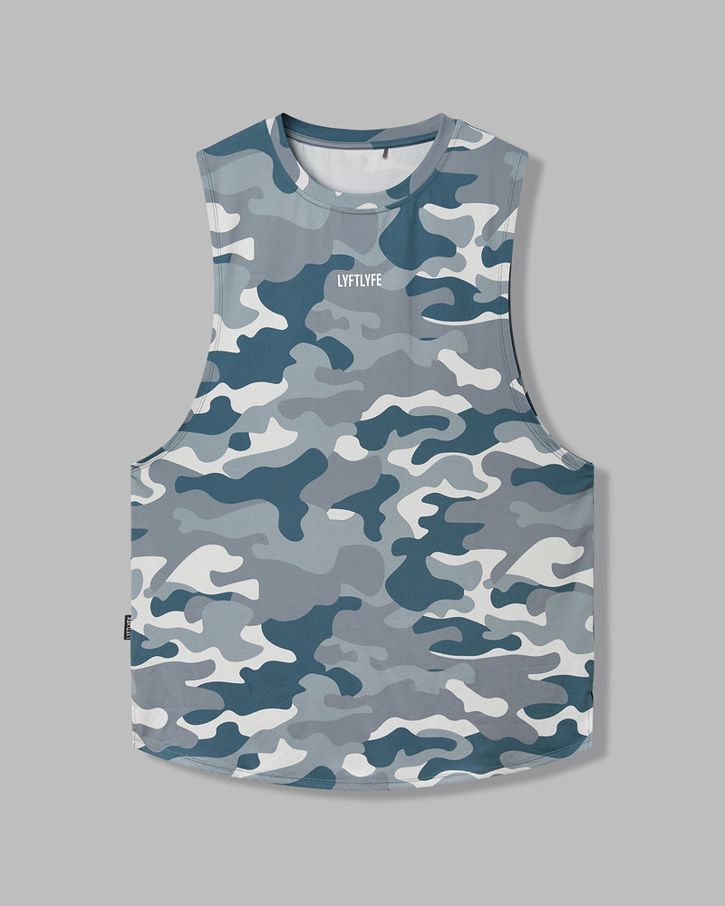 Camouflage sleeveless shirt on a gray background