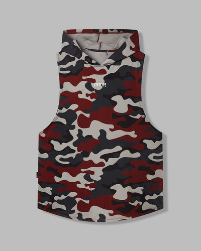 Camouflage-patterned sleeveless shirt on a gray background