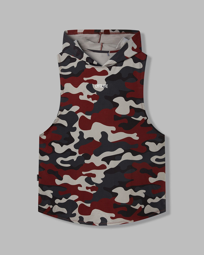 Camouflage-patterned sleeveless shirt on a gray background