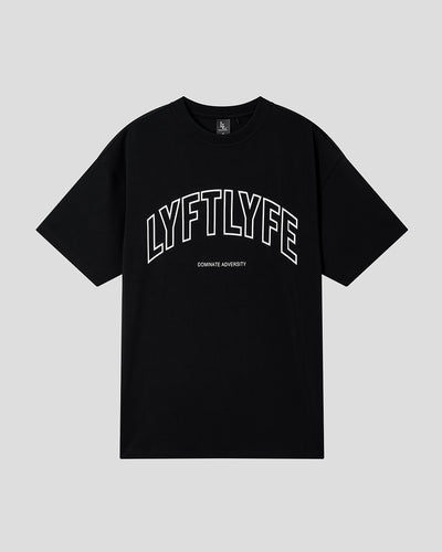 Oversized men’s T-shirt in black with a large white Lyftlyfe logo, made from soft premium cotton.