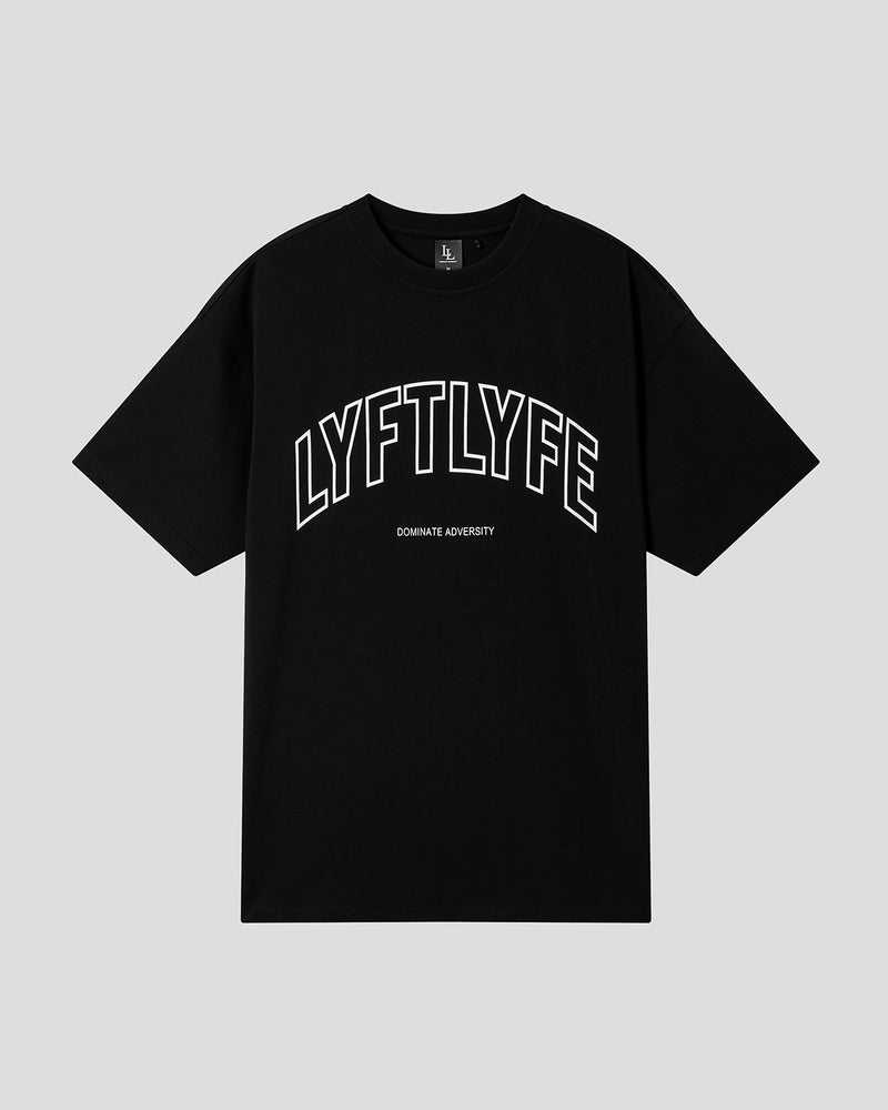 Oversized men’s T-shirt in black with a large white Lyftlyfe logo, made from soft premium cotton.