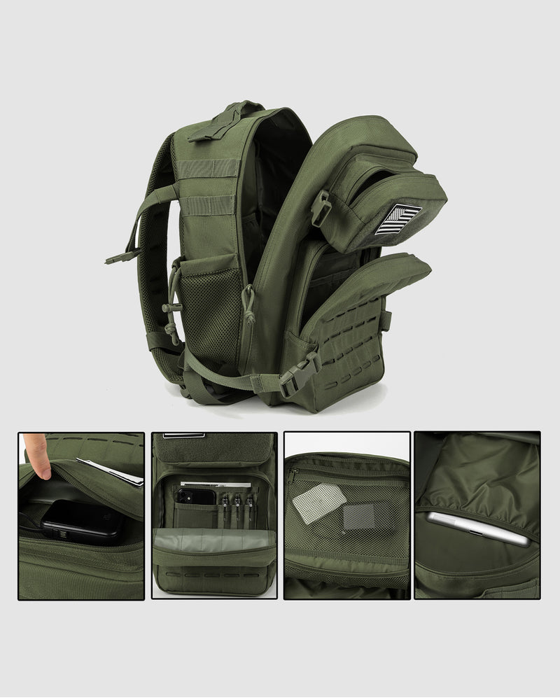25L army green tactical backpack.
