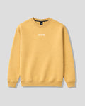 Yellow women's oversized crewneck with 'LYFLYFE' logo on a gray background