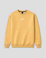 Yellow women's oversized crewneck with 'LYFLYFE' logo on a gray background