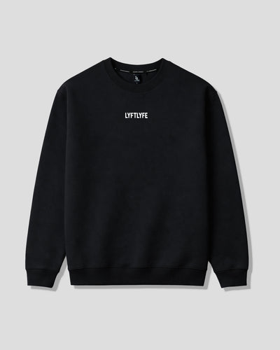 Black sweatshirt with 'LYFLYFE' logo on a light gray background