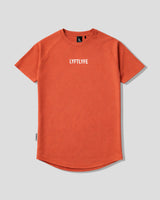 LYFTLYFE contour t-shirt in cherry red with white logo on light grey. 