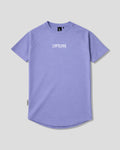 LYFTLYFE contour t-shirt in lavender with white logo on light grey. 
