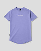 LYFTLYFE contour t-shirt in lavender with white logo on light grey. 