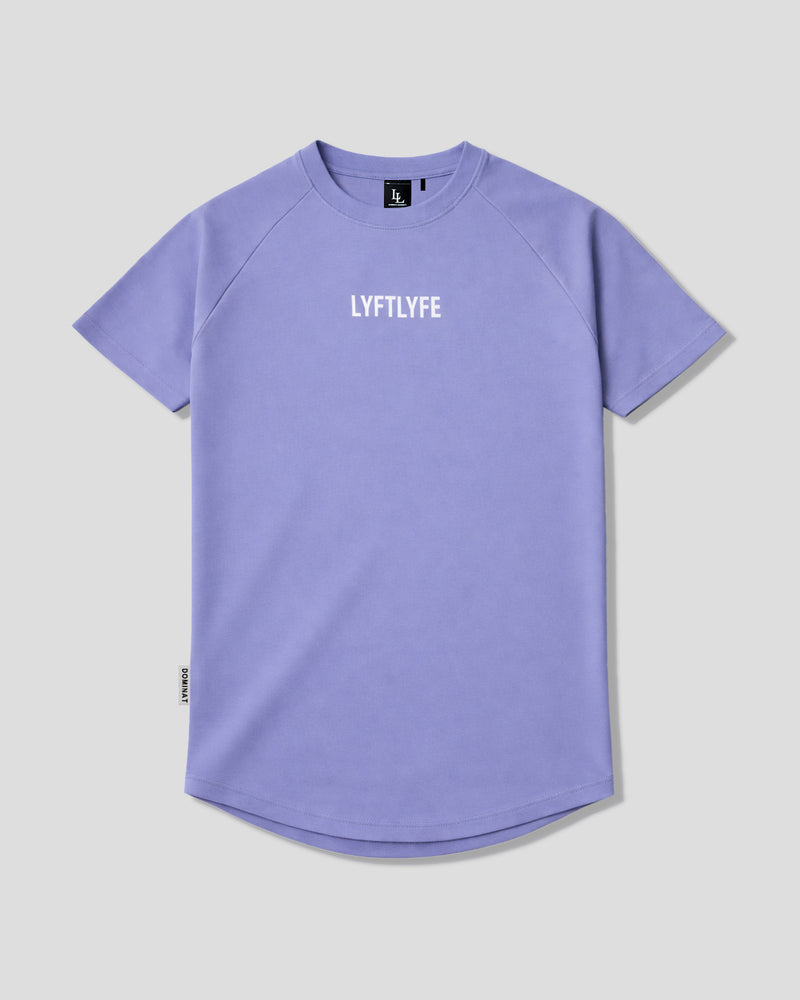 LYFTLYFE contour t-shirt in lavender with white logo on light grey. 