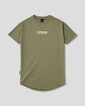 LYFTLYFE contour t-shirt in olivine green with white logo on light grey. 