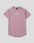 Rosewood LYFTLYFE contour t-shirt with white logo on light grey. 
