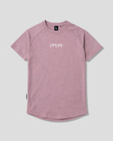Rosewood LYFTLYFE contour t-shirt with white logo on light grey. 