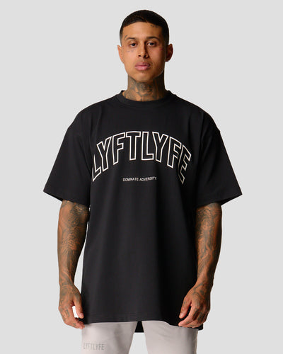 Oversized men’s T-shirt in black with a large white Lyftlyfe logo, made from soft premium cotton.