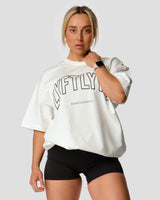 Women's oversized T-shirt with a large curved Lyftlyfe logo on the chest in white.