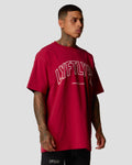 Left side view of oversized men’s T-shirt in red with a large white Lyftlyfe logo, made from soft premium cotton.