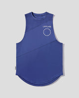 Blue sleeveless shirt with 'LYFTLYFE' logo on a gray background