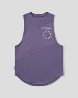 Purple sleeveless shirt with 'LYFTLYFE' logo on a light gray background