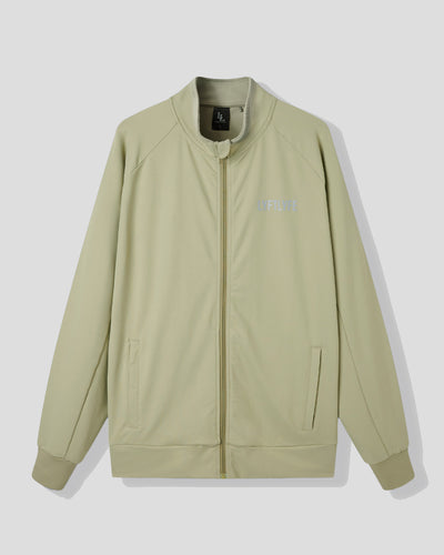 Light green jacket with a brand logo on a white background