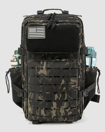 45L Tactical Backpack in black camouflage.