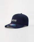 Navy blue A-frame hat with 'LYFTLYFE' logo on a light gray background.