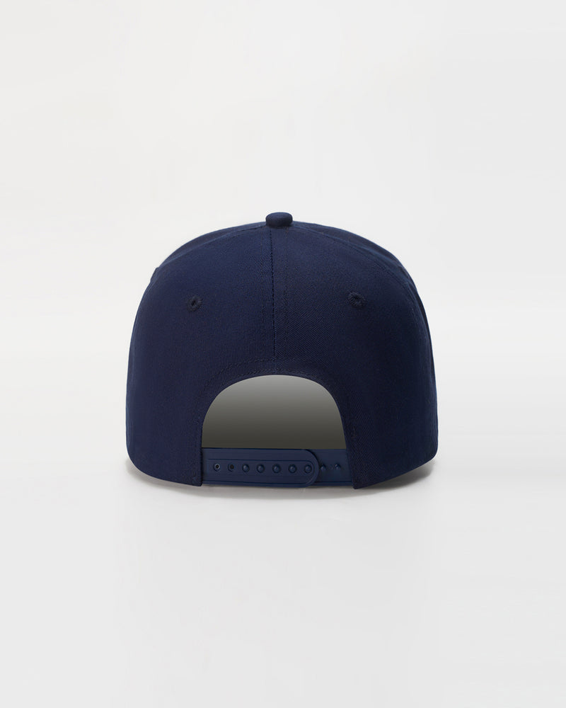 Navy blue A-frame hat with 'LYFTLYFE' logo on a light gray background.