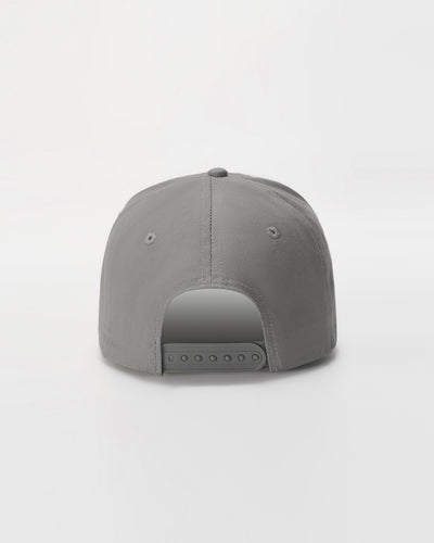 Grey A-frame snapback with 'LYFTLYFE' silicone branding.