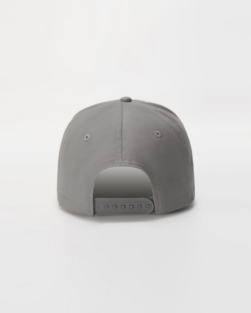 Grey A-frame snapback with 'LYFTLYFE' silicone branding.