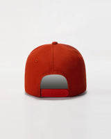 Red snapback on a light gray background.