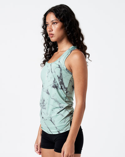 LYFTLYFE women's green marble tank, fitted athletic front view for workouts.