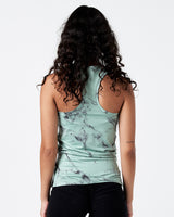 Racerback design of LYFTLYFE women's green marble tank for full range of motion.