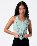 Front shot of green marble LYFTLYFE women’s tank, gym-ready performance top.