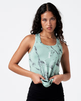 Front shot of green marble LYFTLYFE women’s tank, gym-ready performance top.