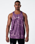 Men's dark purple marble gym tank with LYFTLYFE logo, front view.
