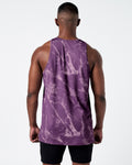 Dark purple men's marble tank, full back view showing racerback cut.
