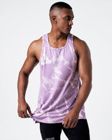 Men's light purple marble gym tank with LYFTLYFE logo, front view.