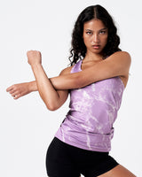 Front shot of light purple marble LYFTLYFE women’s tank, gym-ready performance top.
