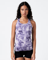 Front view of women’s Pace Tank in Purple Haze with centered LYFTLYFE logo.