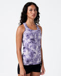 Right side view of women’s Pace Tank in Purple Haze with centered LYFTLYFE logo.